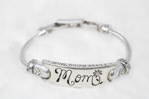 Brighton Mom ID Bracelet Crystals Flowers Snake Chain Extender Retired Keepsake